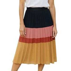 Ann Taylor Womens Skirt Sz 2 Accordion Color Block Preppy Bohemian Boho Festival